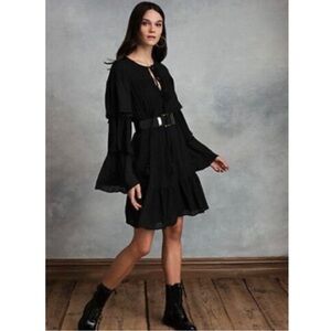 NWT Happy X Nature XL Tiered Swiss Dot Dress Black Long Sleeves